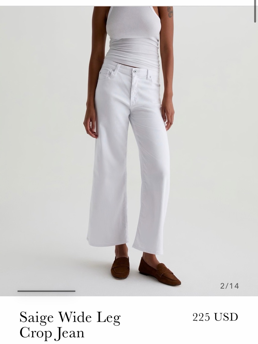 AG White Saige Wide-Leg Crop Jeans - 25